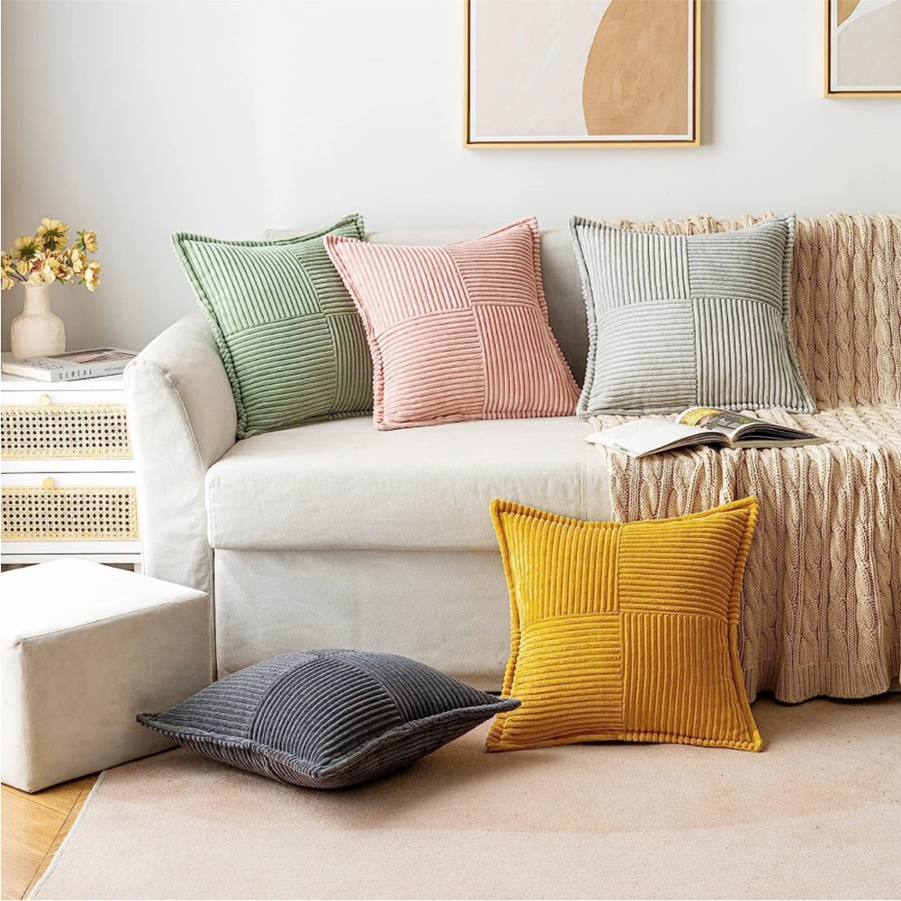 Sunflower Yellow Corduroy Decorative Farmhouse Luxury Soft Pillow Cover Cute Set - Picture 3 of 6